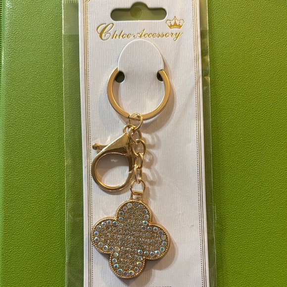 Chloe Accessory Accessories - Crystal & Gold Clover Keychain/Bag Charm